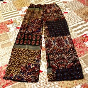 Full length patchwork print pants